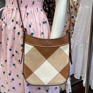 Kate Spade leila north south crossbody Patchwork Suede warm gingerbread